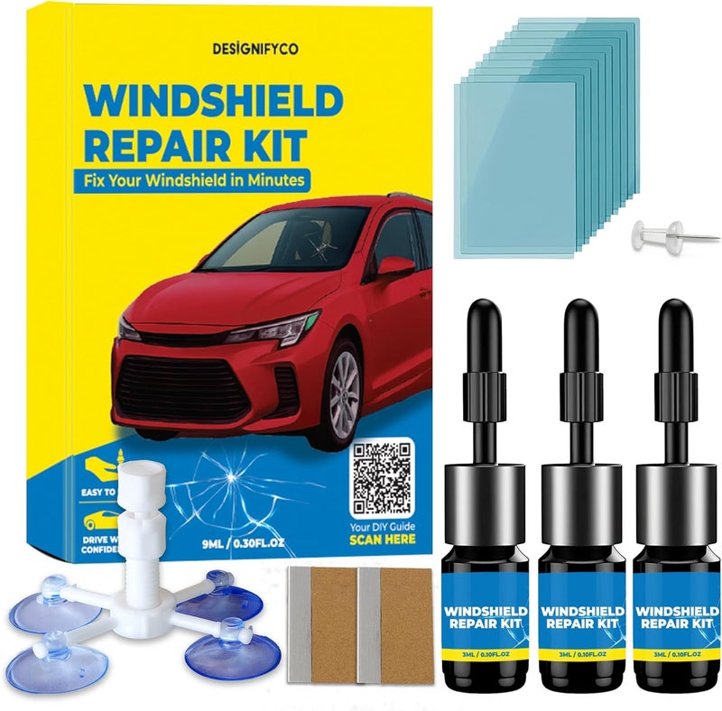 DESIGNIFYCO Store Windshield Crack Repair Kit 3 Bottles Nano Quick and Efficiency Glass Repair Liquid for Cracks Glass Fixing Chips,Bullseye, Star-Shaped,Windshield Scratch Remover - Image 1